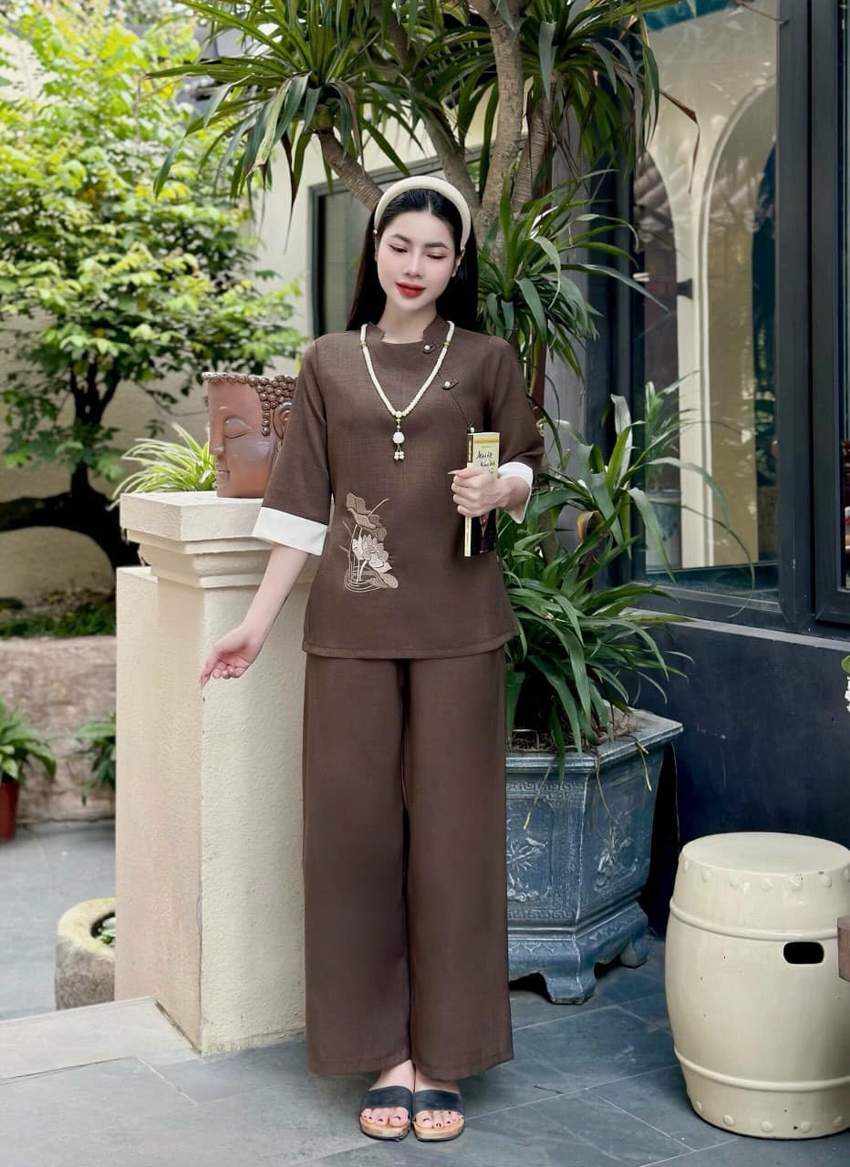 Bộ đũi thái thêu sen
