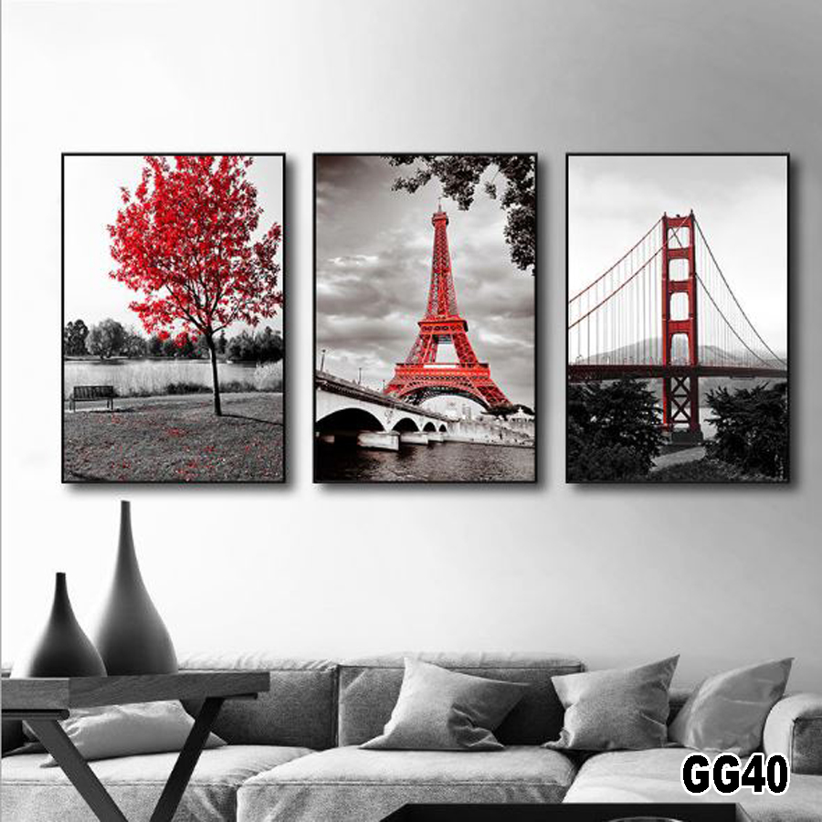 Tranh treo tường canvas 3 bức phong cách hiện đại Bắc Âu 352, tranh hoa nghệ thuật trang trí phòng khách, phòng ngủ, phòng ăn, spa
