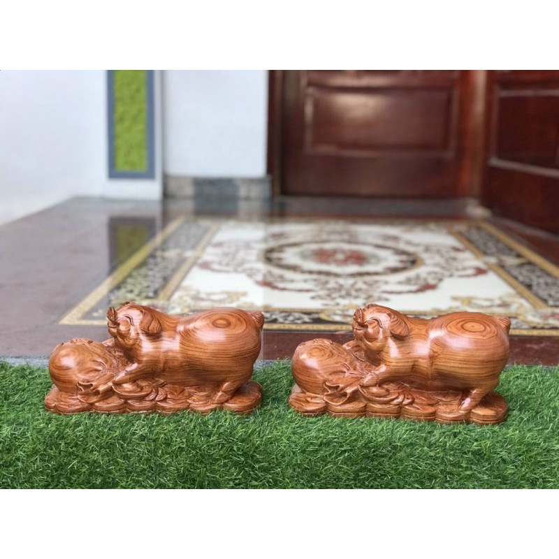 Tượng con heo con lợn gỗ hương