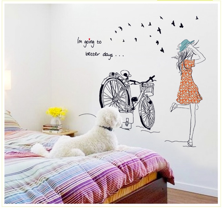 [HCM]Decal dán tường Cô gái xe đạp DKN011