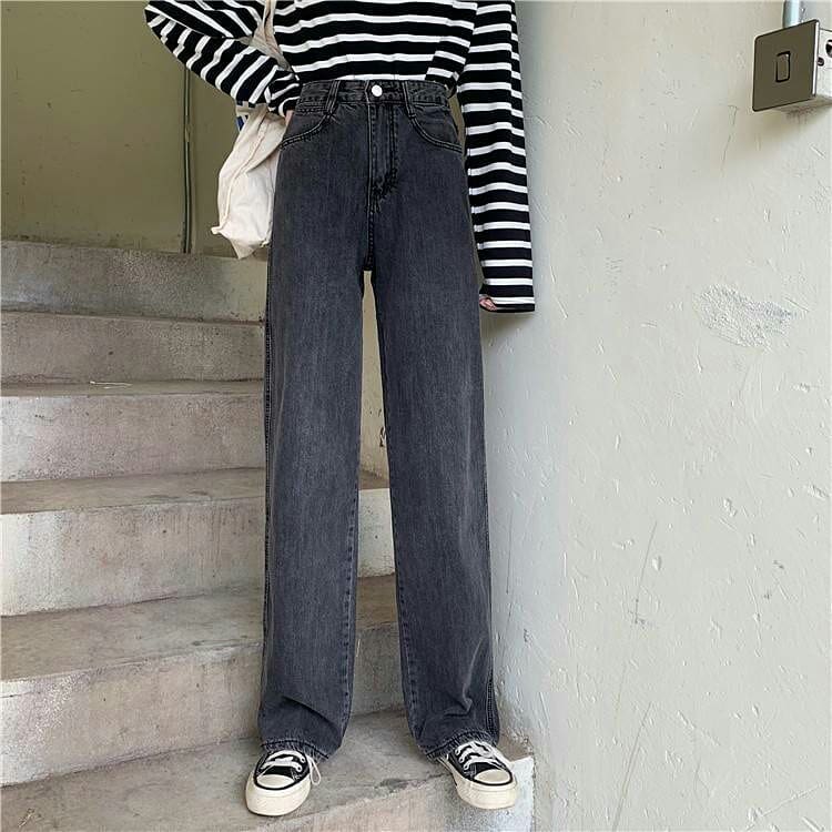 QUẦN JEAN ỐNG RỘNG NỮ LƯNG CAO MÀU XÁM ĐEN FORM DÀI RỘNG CAO CẤP HADI ĐỦ SIZE S, M, L SIÊU XỊN SÒ