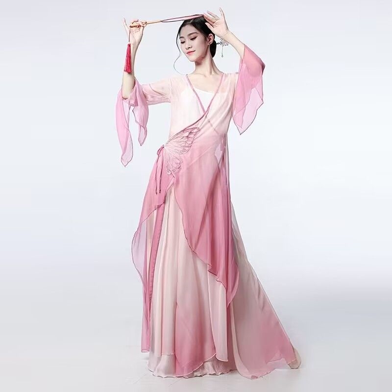 The new classical dance performance costumes are thin and elegant butterfly gradient gauze practice clothes Chinese style tops
