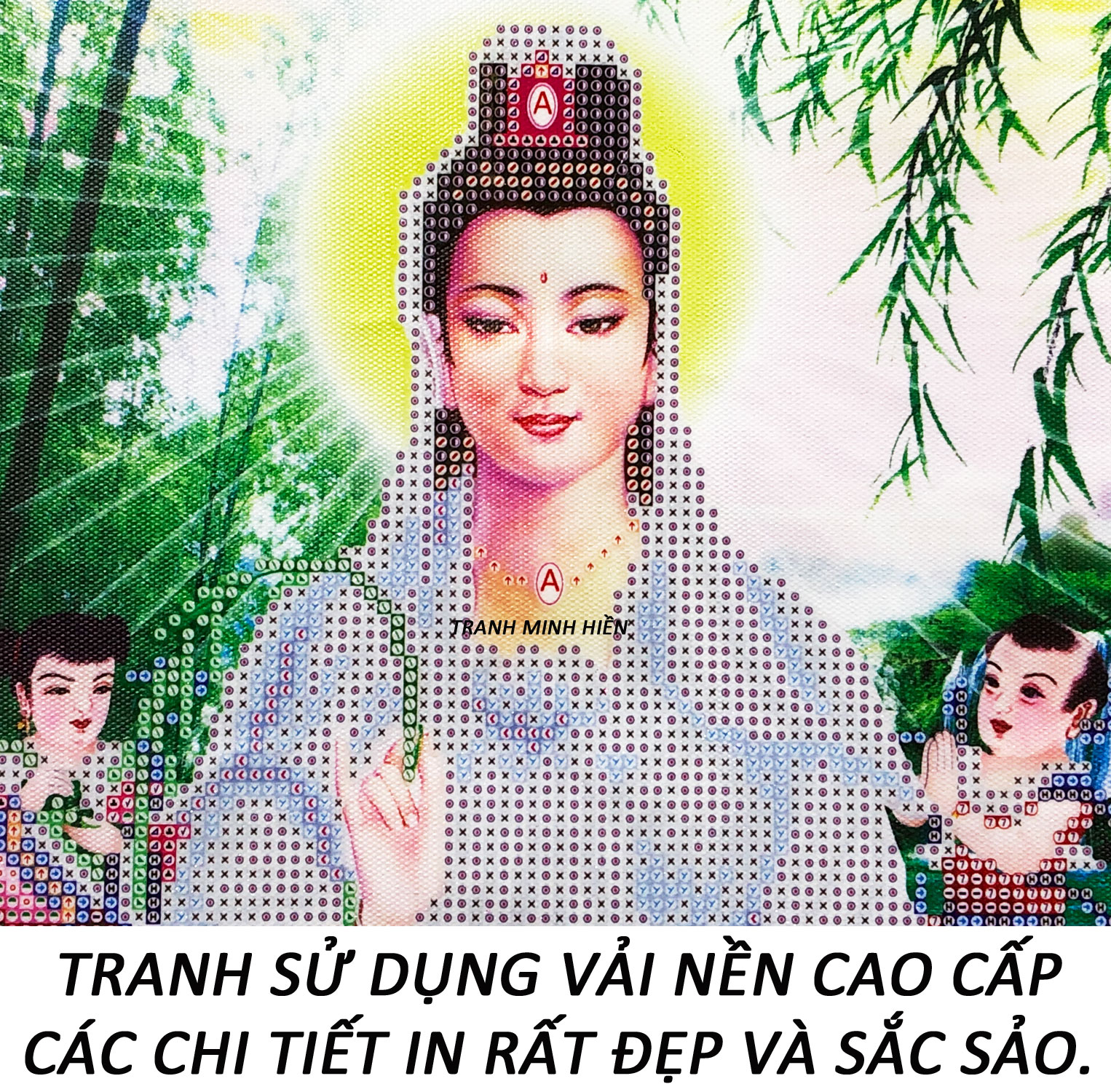Tranh Đính Đá Giá Rẻ - Quan Thế Âm Bồ Tát Và Đồng Tử 16 (Kèm Quà Tặng) - Tranh Minh Hiền (TỰ ĐÍNH ĐÁ)