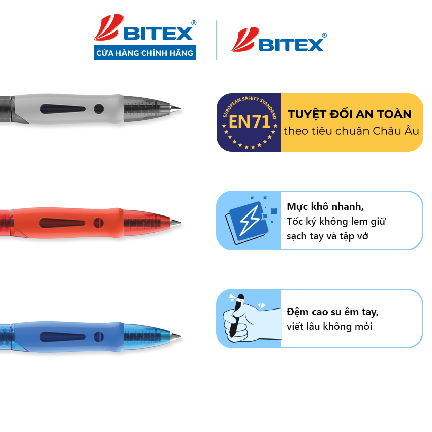 Bút gel Bitex G07 0.5mm màu đỏ, đen, xanh
