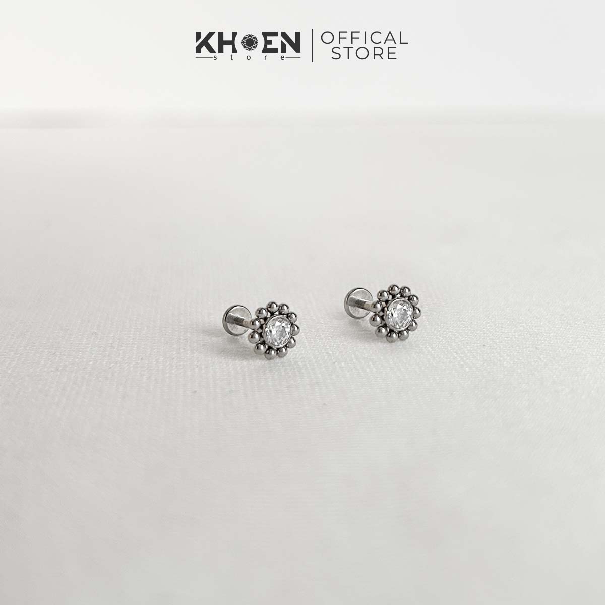 Khuyên Đá Tròn hoa văn - Titanium - Khoen Store