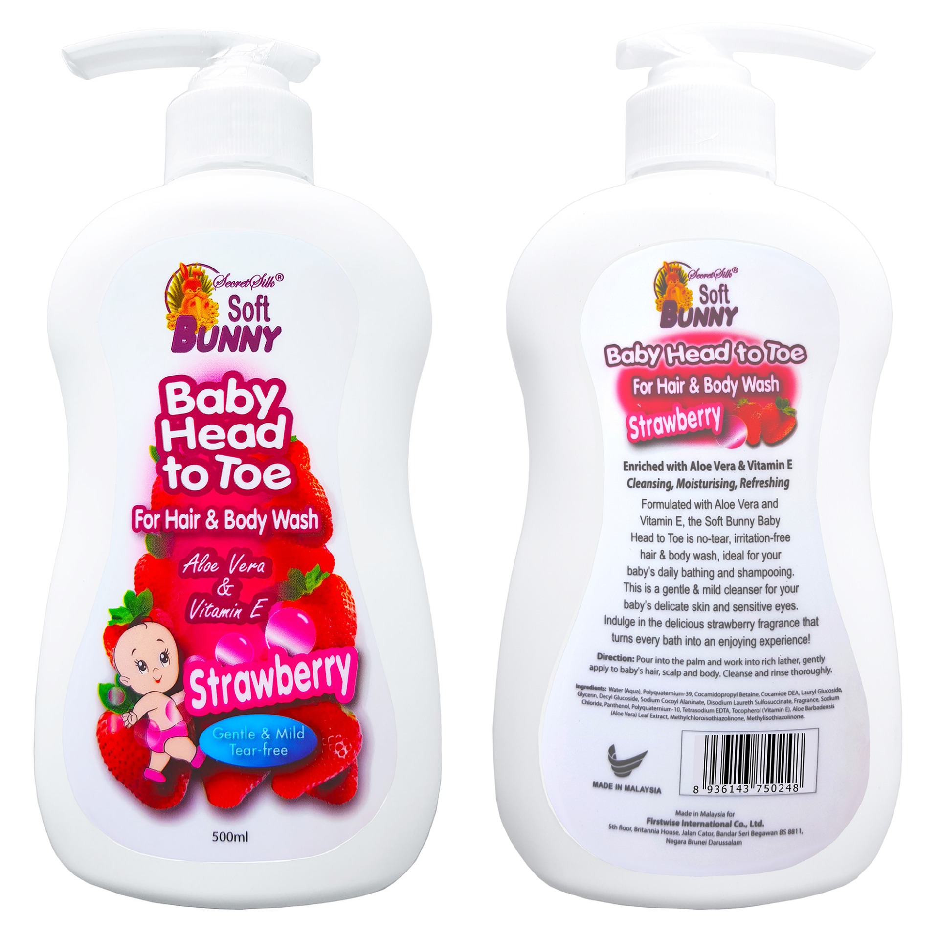 Sữa Tắm Gội Bé Soft Bunny - Dâu 500ml - [ Tặng chai cồn 90 độ 60ml ]