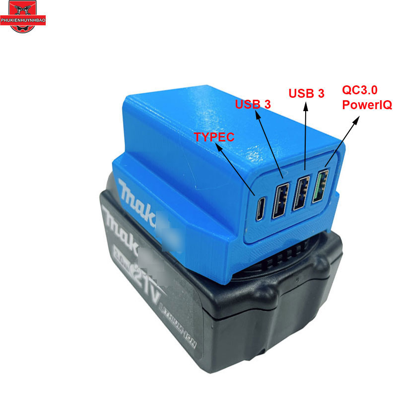 Đế usb in 3d 4 cổng - sạc nhanh 3.0 dùng chân pin phổ thông 4cm