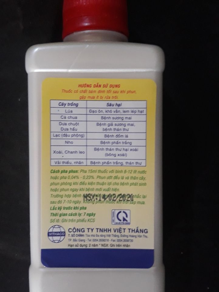 Daconil 500sc (chai 240ml ) trừ nấm bệnh cây trồng (Đạo ôn, khô vằn, sương mai, thán thư, phấn trắng, đốm lá)