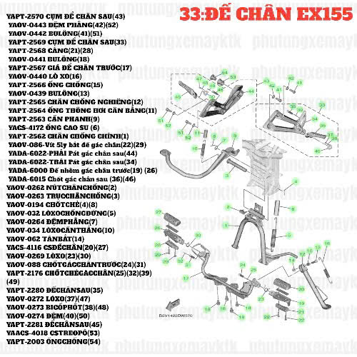 [Chính hãng Yamaha][33:ĐẾ CHÂN] YADA-6015 Chốt gác chân sau Exciter 150, EX155(2022) (36)(46)