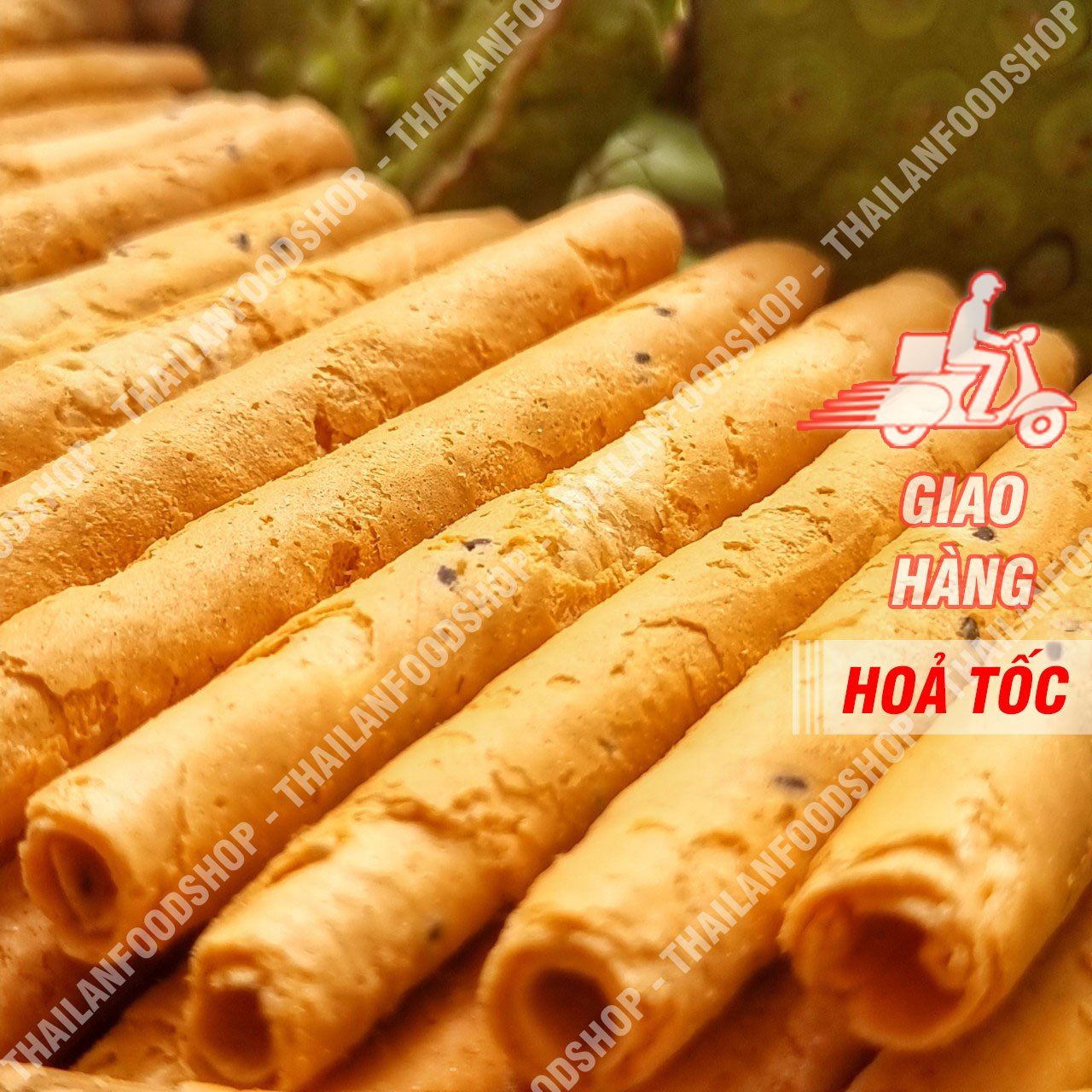 Bánh Ống Mè Nước Cốt Dừa ( Bánh Quế Dừa Hương Vani ) - Lon 250gram