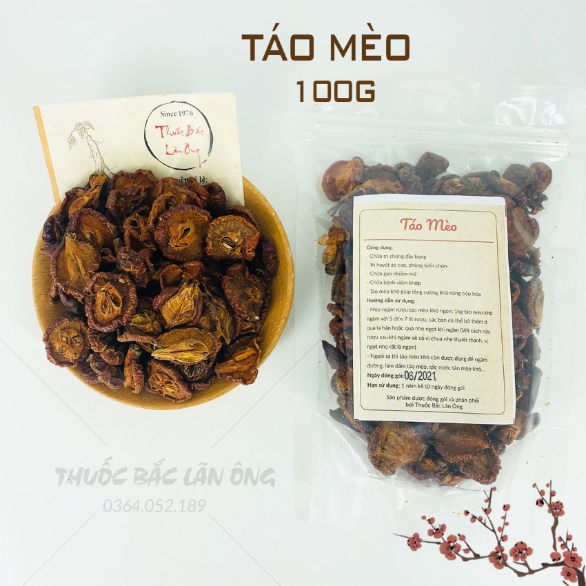 Táo mèo khô 100g, sơn tra thái lát, quả táo mèo rừng thơm, sạch - Lãn Ông