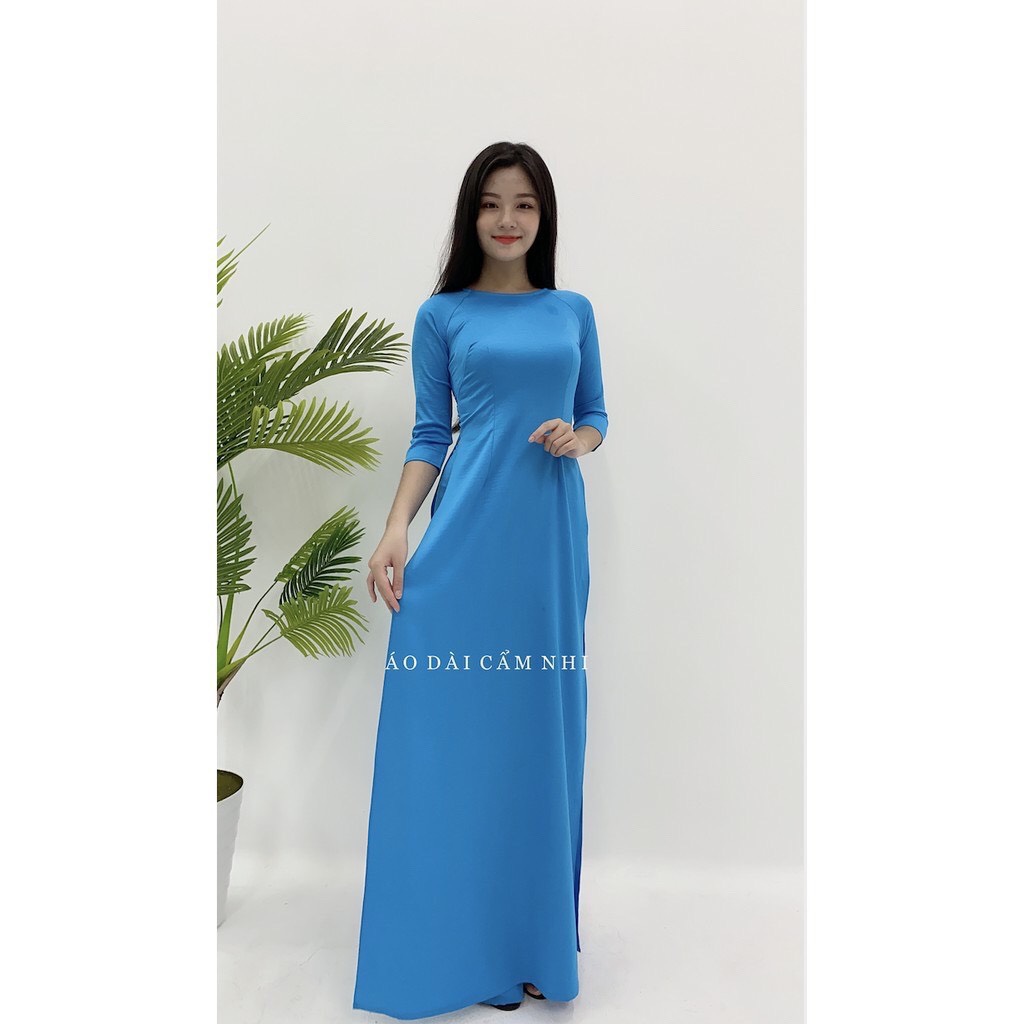 Áo dài trơn lụa nhật cổ tròn siêu xinh kiểu dáng mới