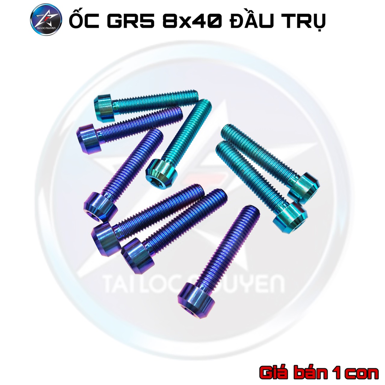 Ốc gr5 8x40 tím titan và xanh ngọc giữ heo dầu/gác chân titanium