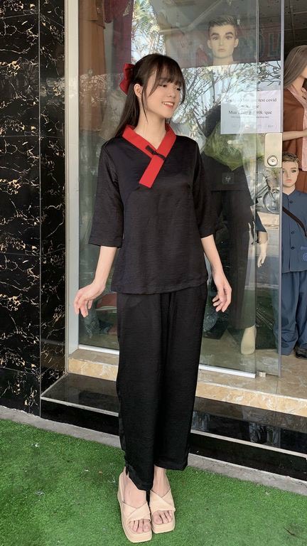 Đồ Lam Đi Chùa #Bộ lụa pháp trơn 1 nút# Quần Áo Nữ