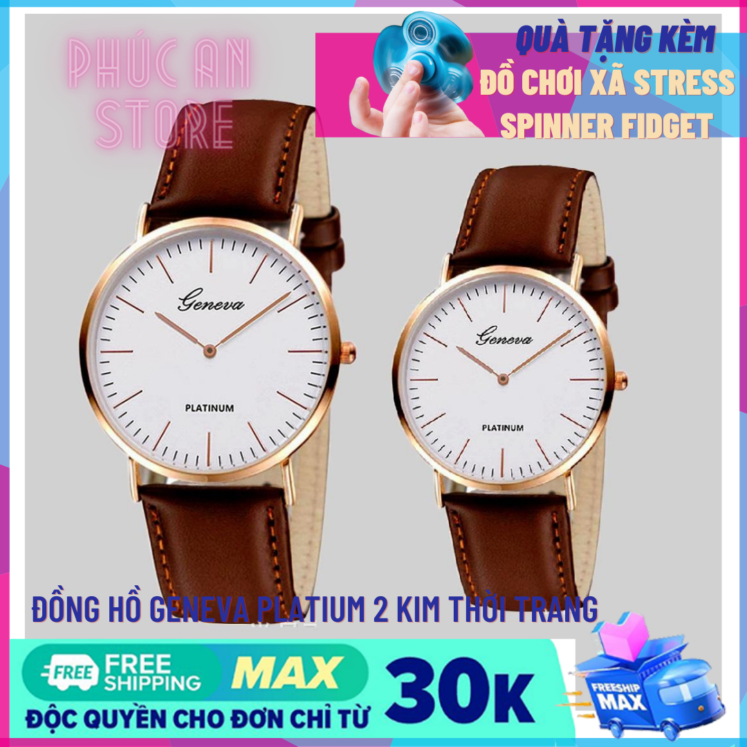 Đồng Hồ Nam/Nữ Geneva Platium Fashion 2021 2 Kim Phong Cách Retro - Dây Da 2 Màu Nâu Sang Trọng và Đen Phong Cách - Phúc An Store tặng kèm Spinner Fidget Giải trí giảm Stress cho mỗi đơn hàng