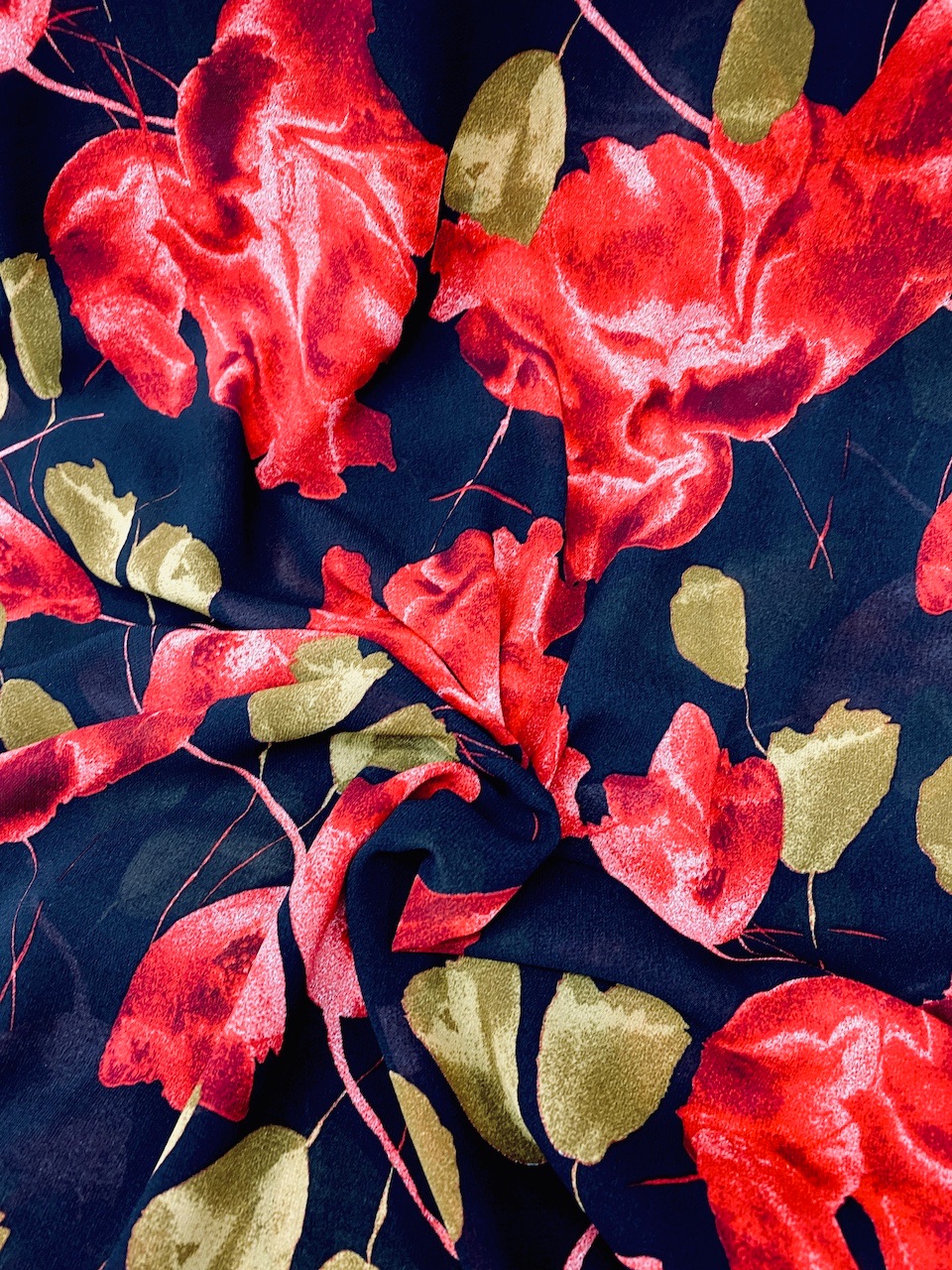Vải voan chiffon hoa hồng lớn MS1108