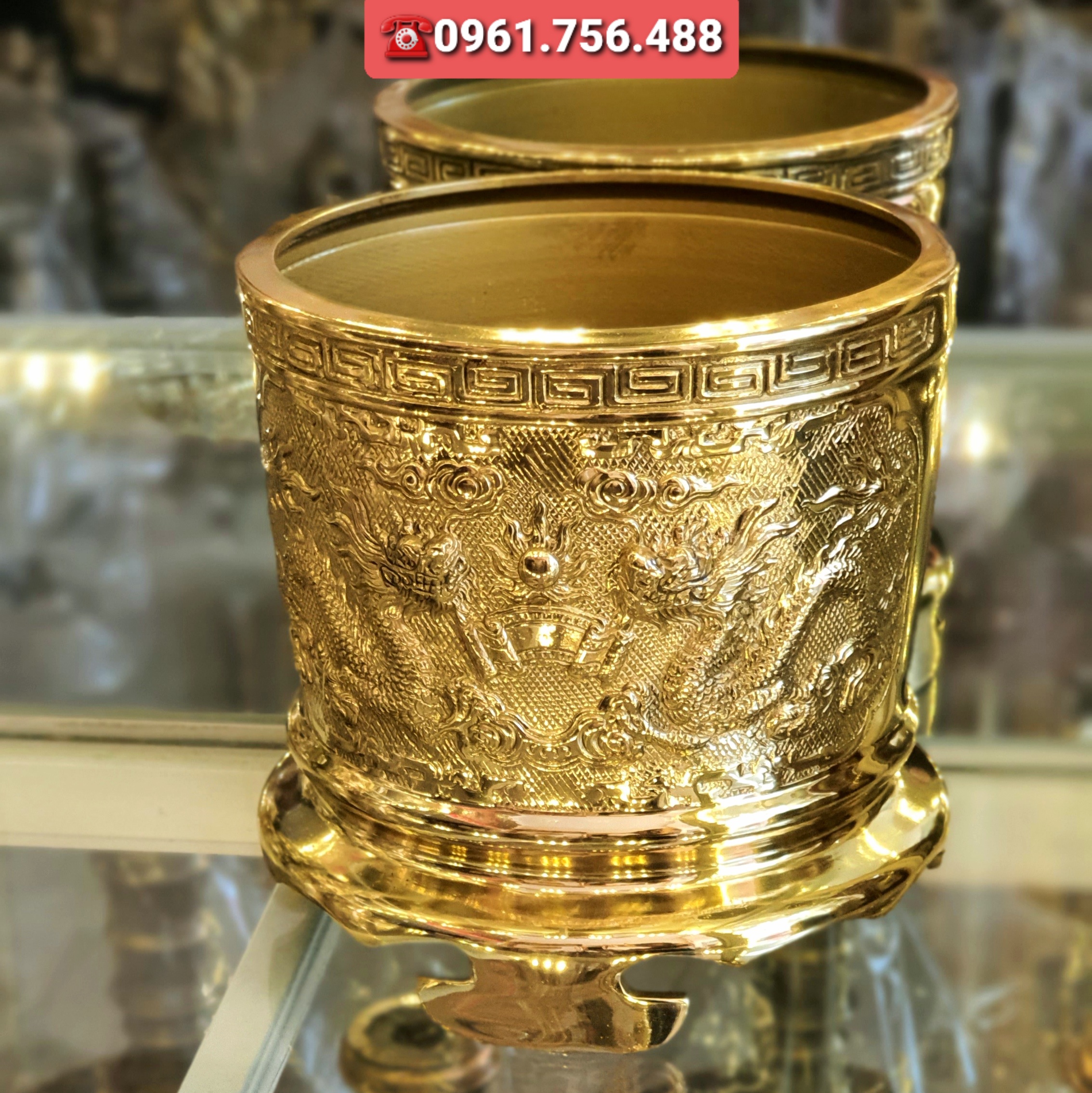 Bát hương/ bát nhang đồng vàng 20cm