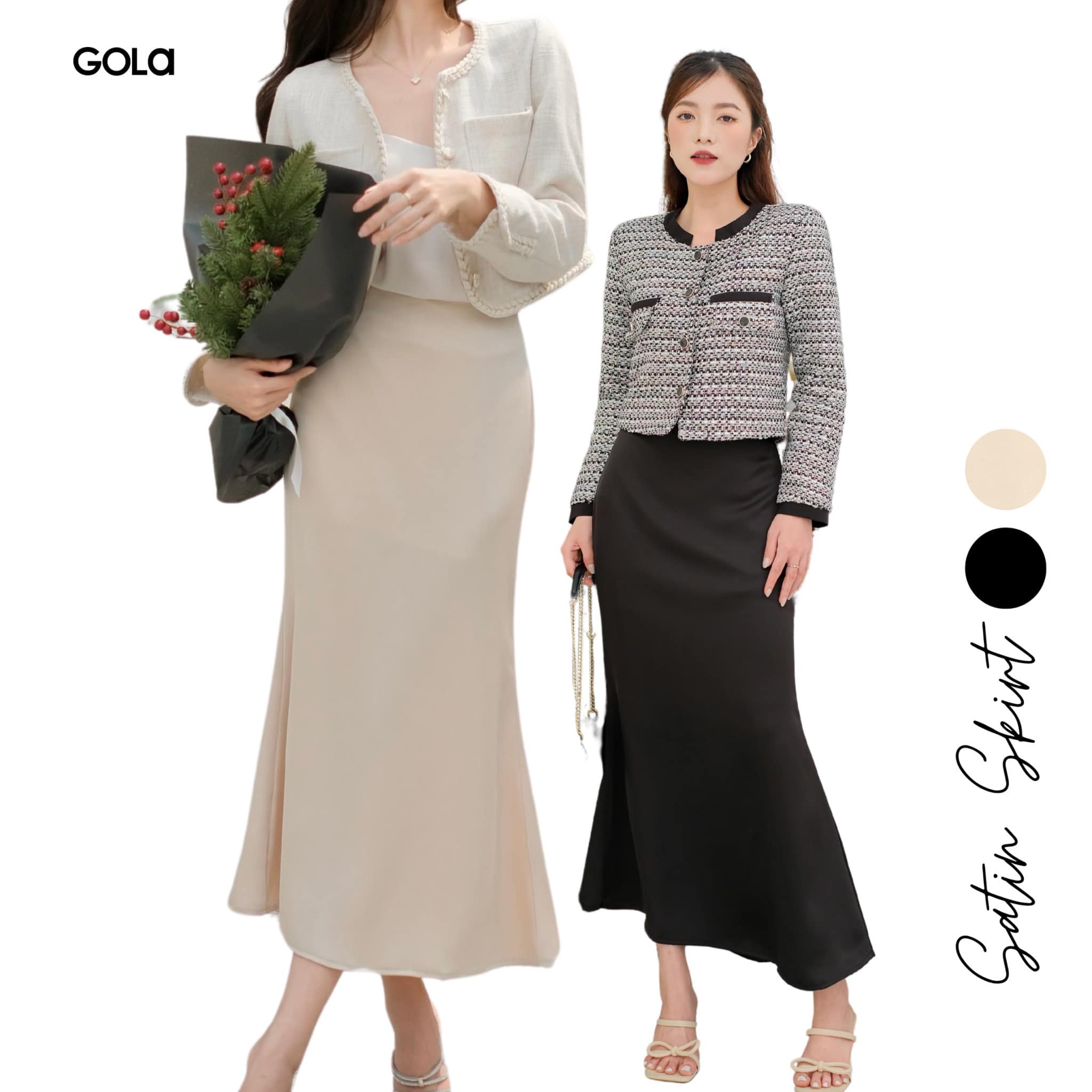 Váy SATIN - Chân váy dài lụa satin