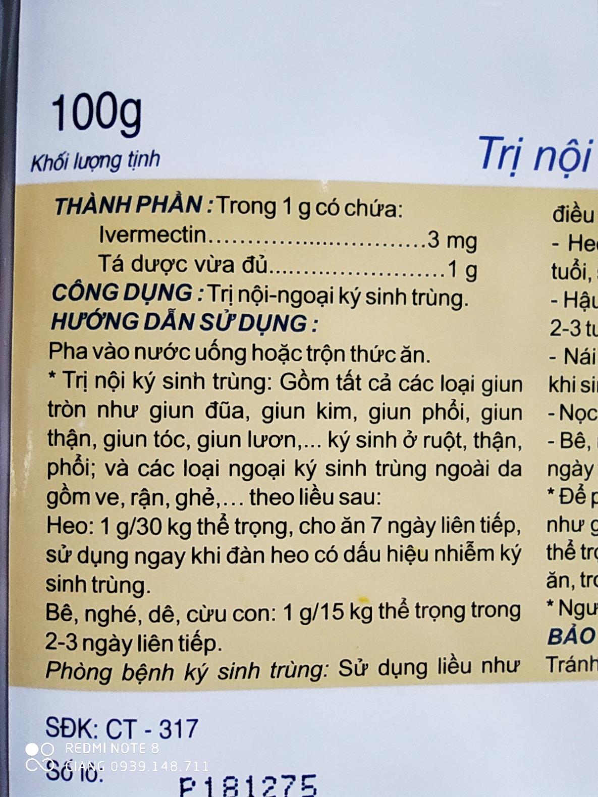 DIỆT VE VIMECTIN GÓI 100G