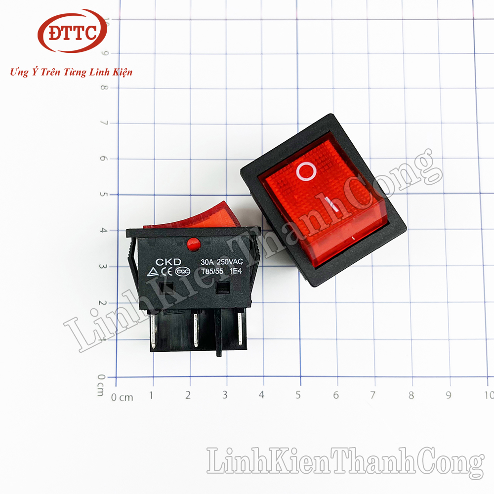 Công tắc 30a 250v đỏ 6 chân có đèn