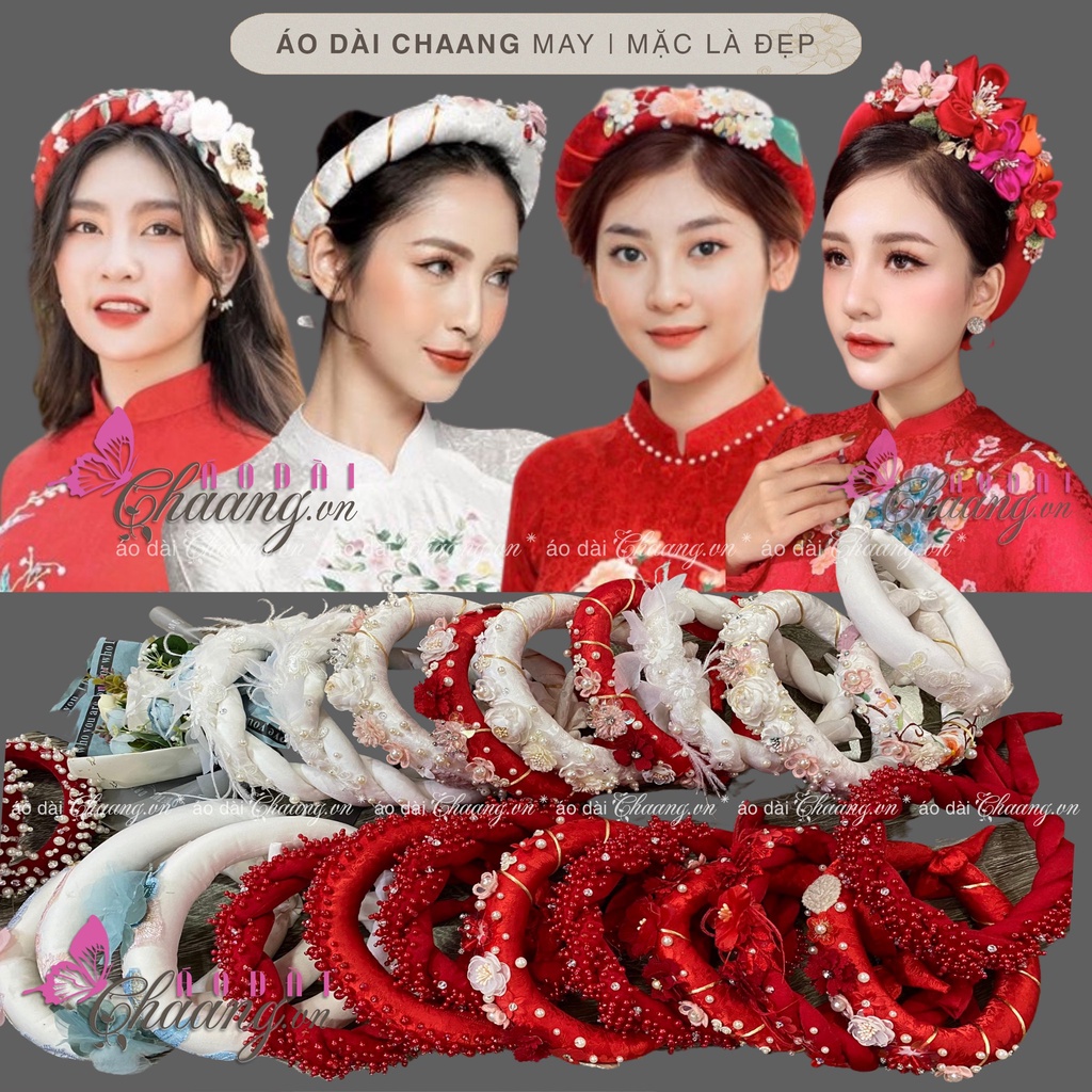 Mấn đội đầu cao cấp??Cài tóc cô dâu thêu đính hoa pha lê ngọc, phụ kiện áo dài đẹp
