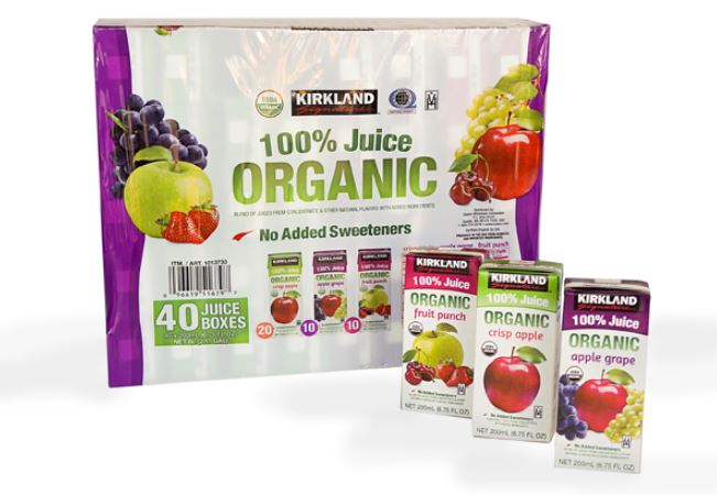 Nước ép trái cây KIRKLAND Signature Organic 100% Juice 40 hộp x200ml.  Date 12/2023