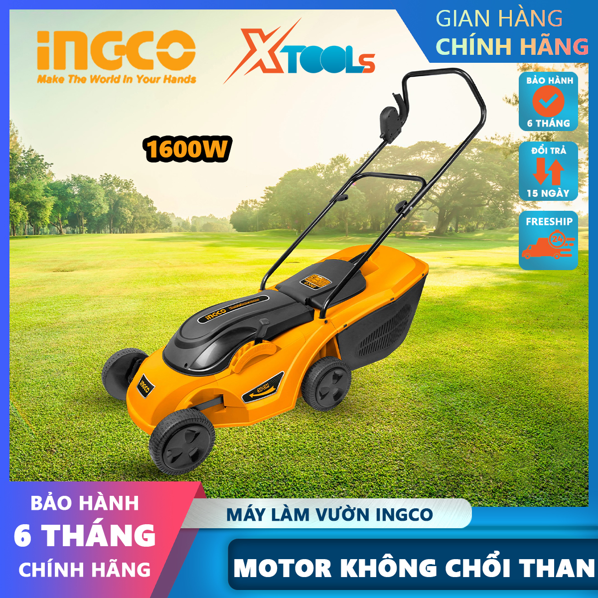 Ingco lm385 trolley | 1600W electric garden brush cutter, brushless motor, 380mm brush width, luminescent, grass trimmer gardening