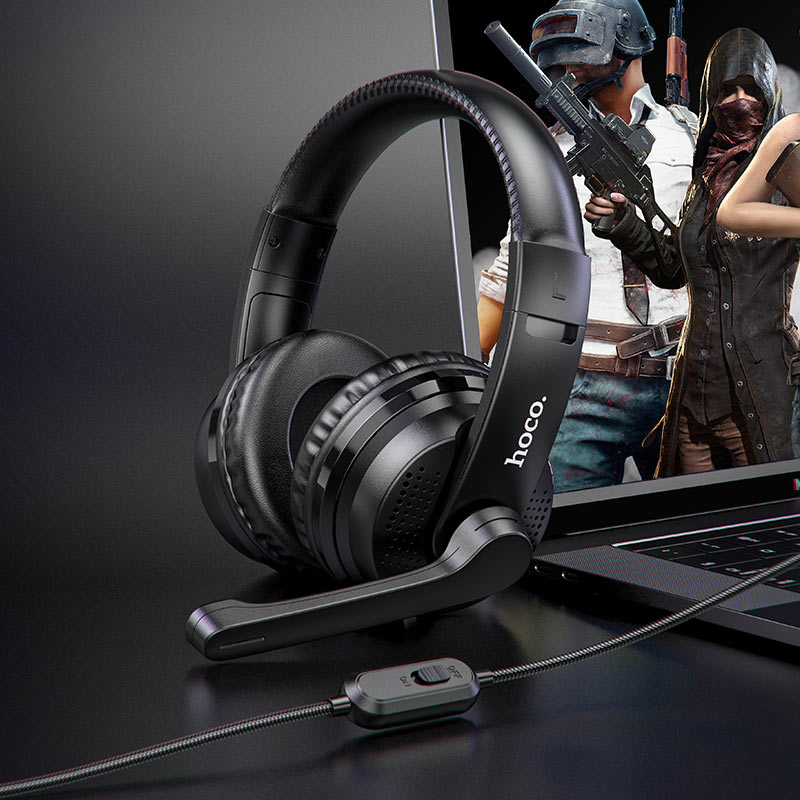 Tai nghe chụp tai có mic hoco w103 đầu cắm 3.5mm chơi game, học online trên pc, điện thoại - headphone hoco w103