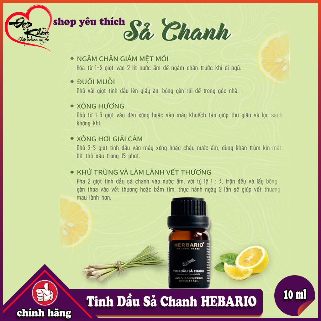 [HCM]Tinh Dầu Sả Chanh HEBARIO Nguyên Chất ( 10ml )