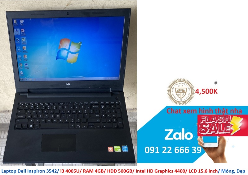 Laptop Dell Inspiron 3542/ i3 4005U/ RAM 4GB/ HDD 500GB/ Intel HD Graphics 4400/ LCD 15.6 inch/ Mỏng, Đẹp