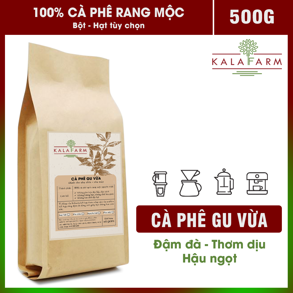500g Cà phê Hạt Gu Vừa nguyên chất rang mộc, pha phin, pha máy