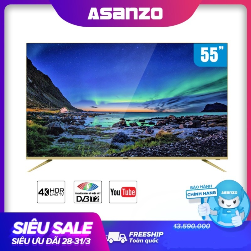 Bảng giá Smart TV LED 4K Asanzo 55AU7900 (NEW 2020, Android 7.0 , Màn hình 55 Inch độ phân giải 4K, Wifi, Kết nối với điện thoại thông minh, Công nghệ Picture Wizard II, Chế độ âm thanh Infinite II, Tích hợp tìm kiếm giọng nói) - Bảo hành 2 năm