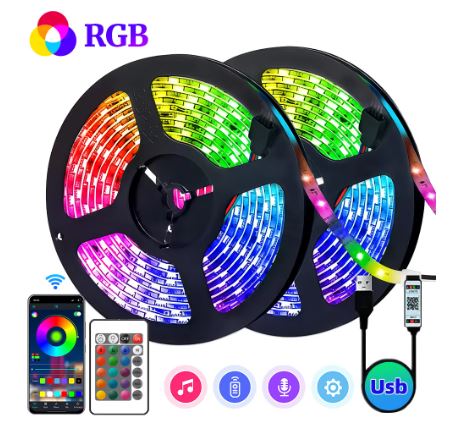 Dây Led RGB Cảm Biến Nhạc 5 mét 10 mét 20 mét Trang Trí Decor Phòng, Điều Khiển Bằng Remote và APP