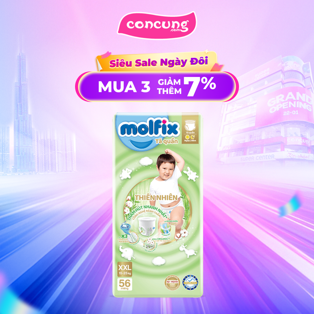 Bỉm tã quần Molfix thiên nhiên (XXL, 15-25kg, 56 miếng)