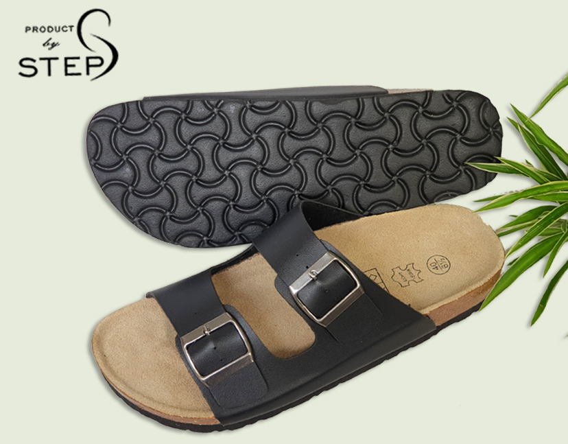 [HCM]Dép đế bần Unisex Quai giả da 2 khóa (35-44)