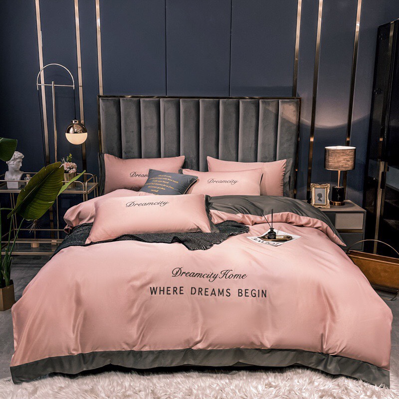 (❤RẺ CHƯA TỪNG CÓ) Set Chăn Ga Gối Lụa Satin "DreamCity Home" Nhập Khẩu Cao Cấp 4 Món - Phối Màu Sang Trọng( chưa kèm ruột)