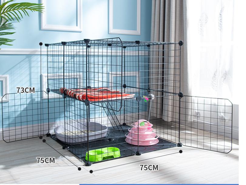 Combo chuồng mèo tự lắp ghép thông minh 2 tầng - chất liệu lưới sắt phun sơn tĩnh điện- ht1990