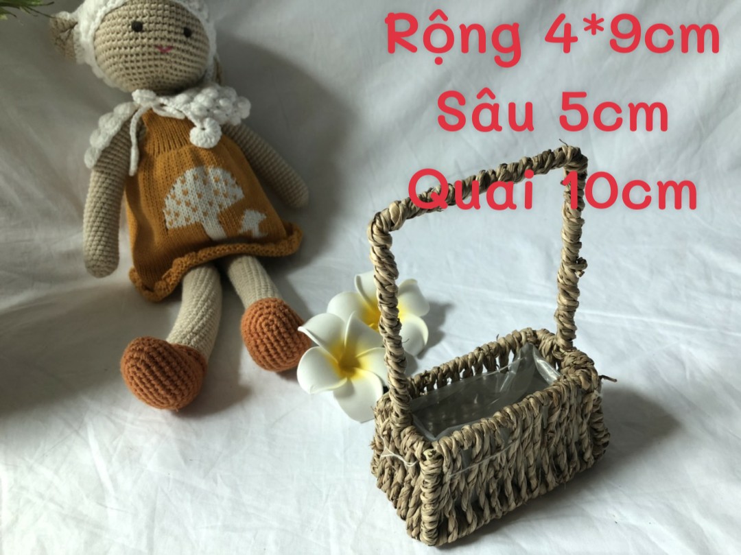 Giỏ cói Mini decor studio, đựng chậu hoa nhỏ trang trí