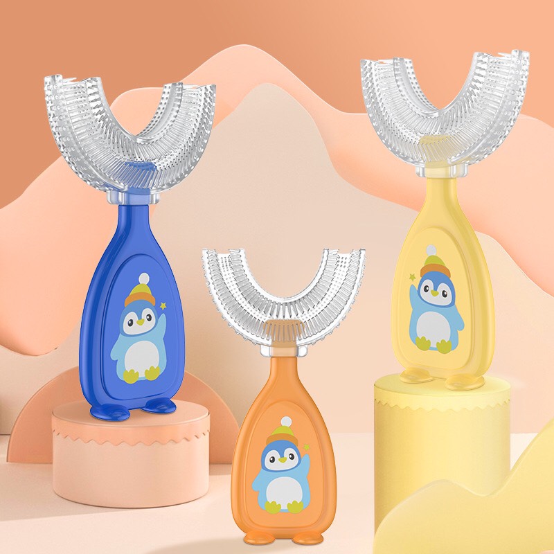 Combo 2 món bàn chải chữ U cho bé và kem đánh răng cho bé vị trái cây nuốt được an toàn cho bé từ 2 đến 12 tuổi