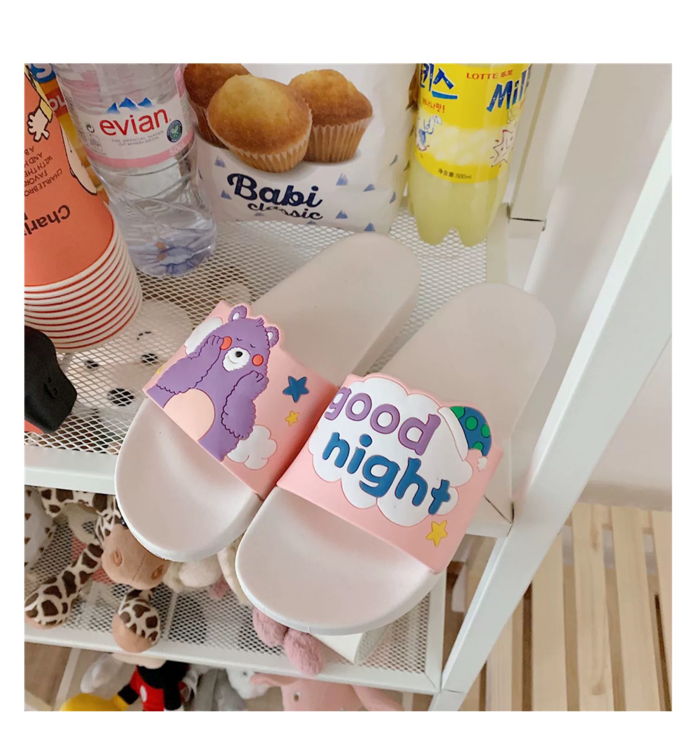 Dép Nữ Basic Uni Quai Ngang Gấu Good Night. 4 Màu Cực Đẹp