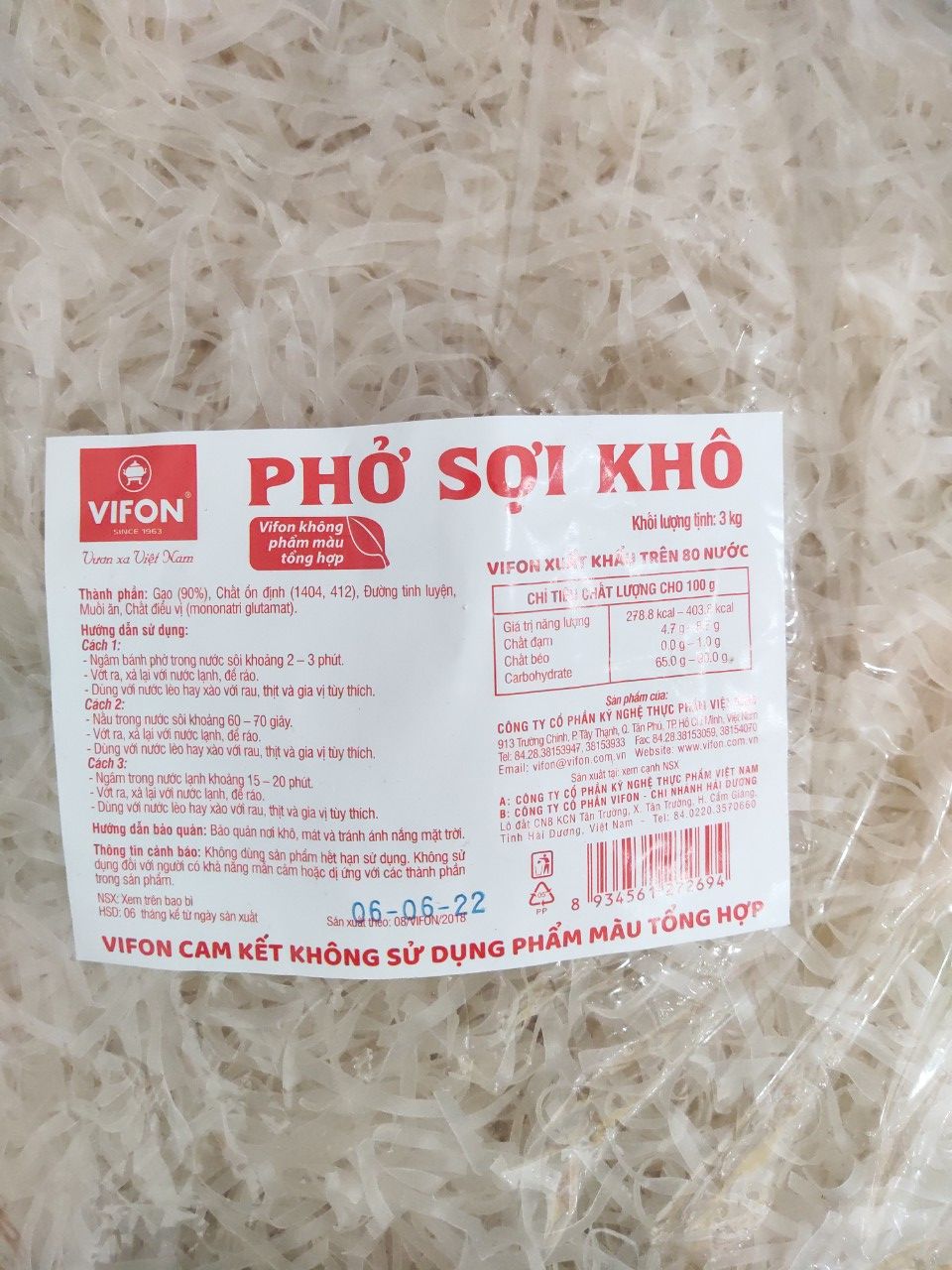 Phở khô sợi nhỏ Vifon túi 3kg