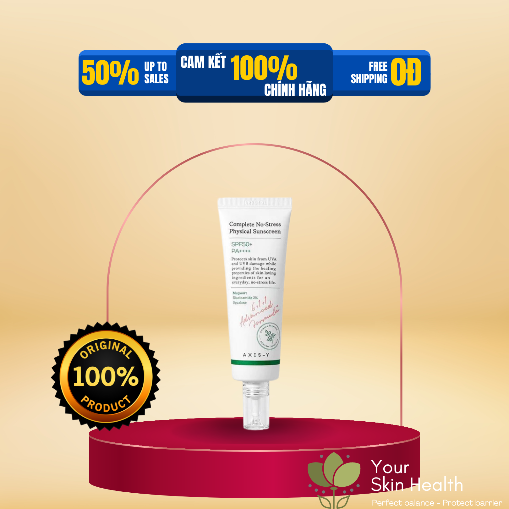 Kem chống nắng ngải cứu AXIS-Y Complete No Stress Physical Sunscreen Vr. 3 50ml