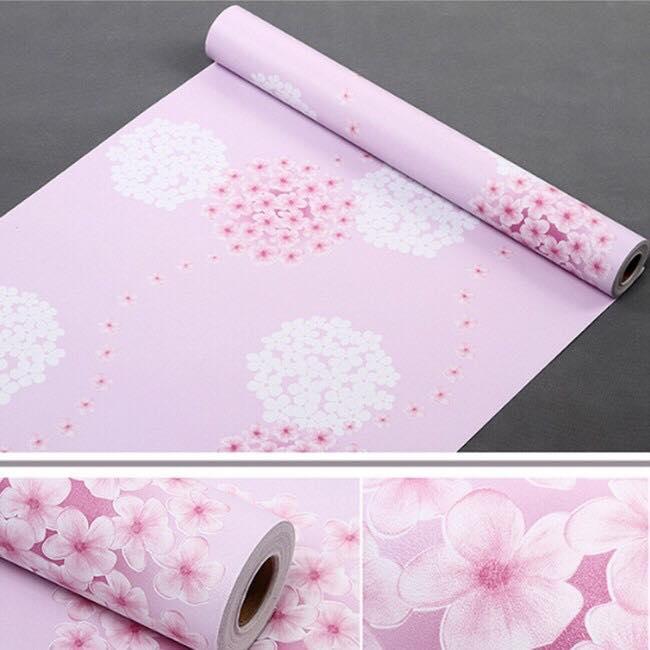 Giấy dán tường hình tú cầu hồng ( cuộn dài 10m khổ rộng 45cm, có sẵn keo)