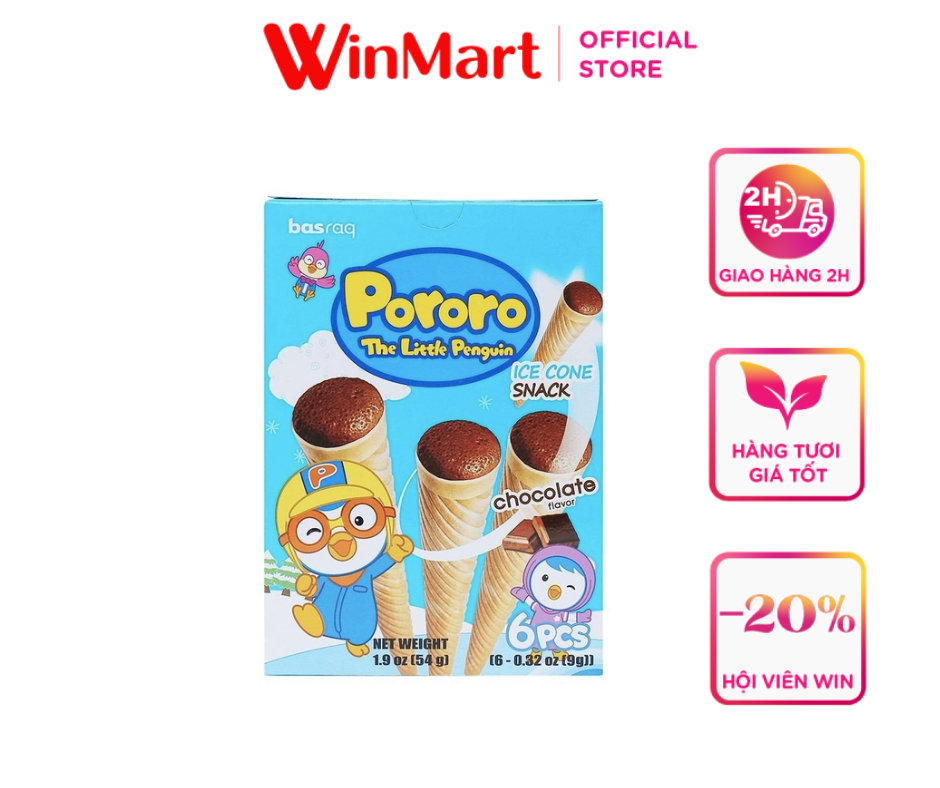 - Bánh kem ốc quế Pororo Basraq vị sô cô la hộp 54g