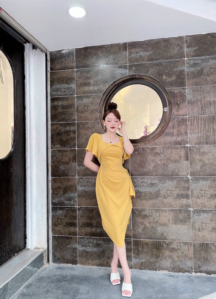 Đầm body xếp ly tà xéo - YB220911