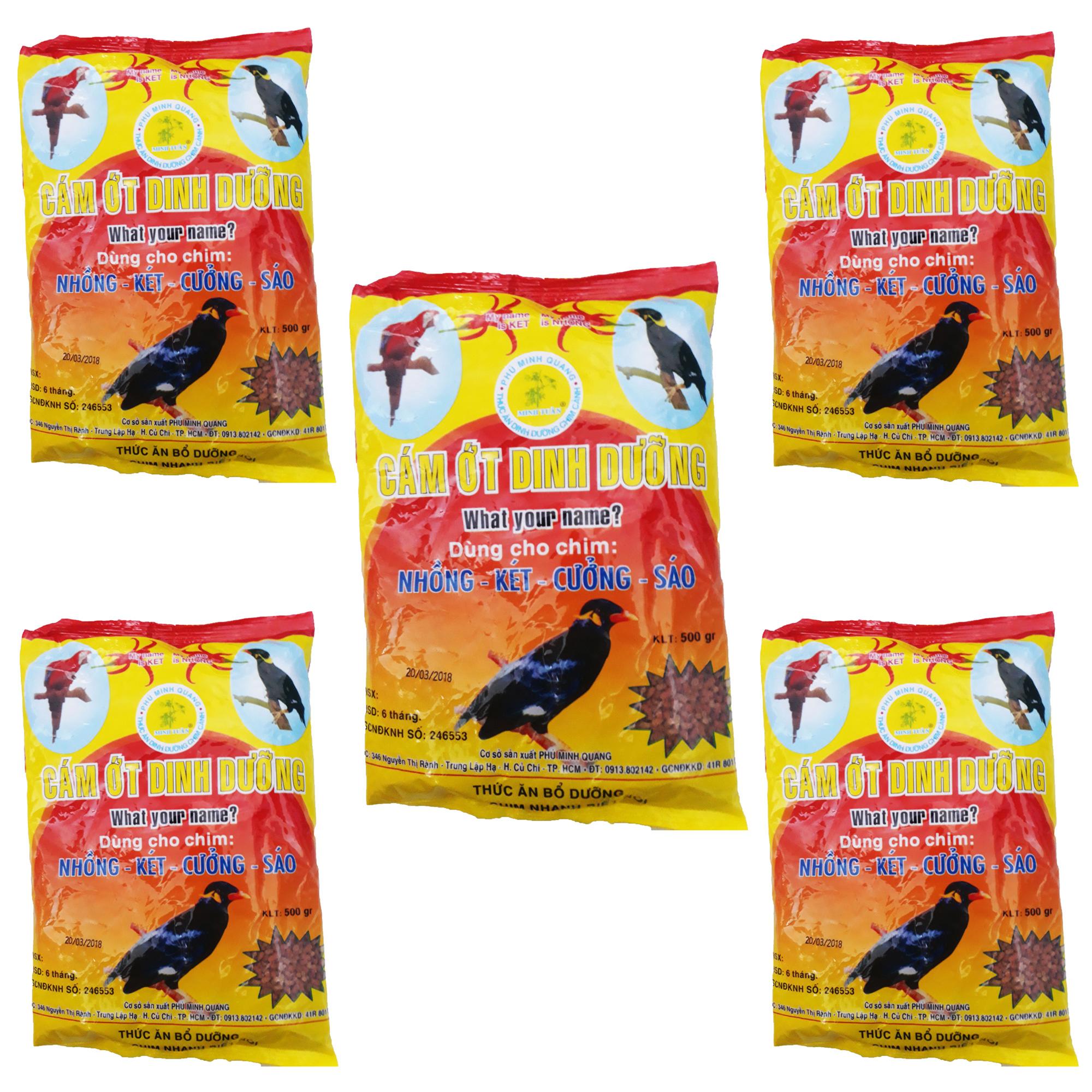 Combo 5 Gói Cám Ớt Minh Tuân 500g - Thức Ăn Chim Nhồng Két Cưỡng Sáo
