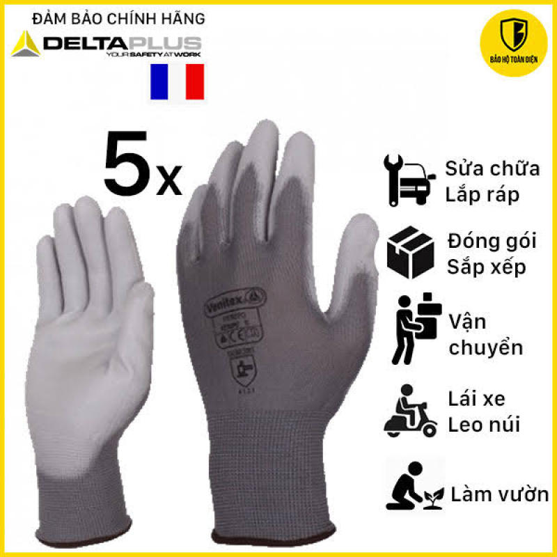 5 đôi Găng tay bảo hộ lao động phủ PU nhập khẩu Deltaplus (thương hiệu Pháp)