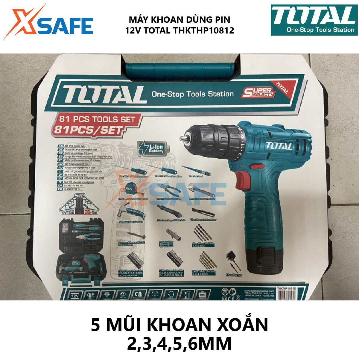 Drill using battery total THKTHP10812 machine squeeze components multi-purpose lithium-ion 12V/1.5ah attached the kits 81 details genuine, durable [xsafe] [XTools]