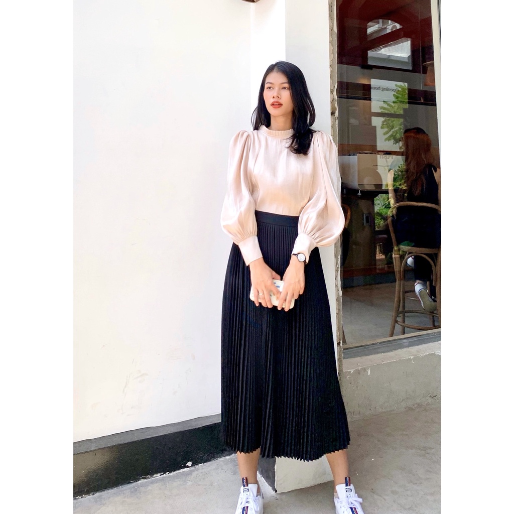 ( Kèm quà tặng ) Chân Váy Quạt Dập Ly Midi Vintage
