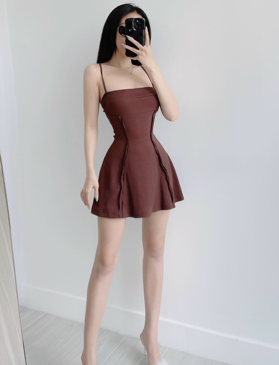 Đầm Xòe Hai Dây Thun Gân Siêu Hot
